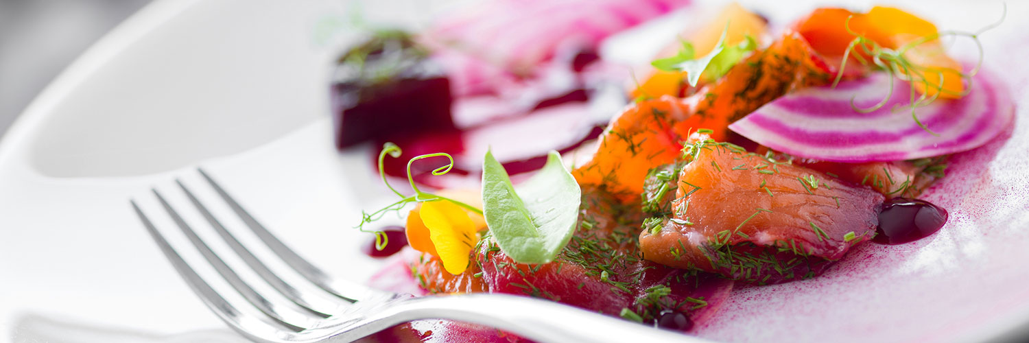 A colourful salmon and beetroot starter served at the Alderley Edge Hotel