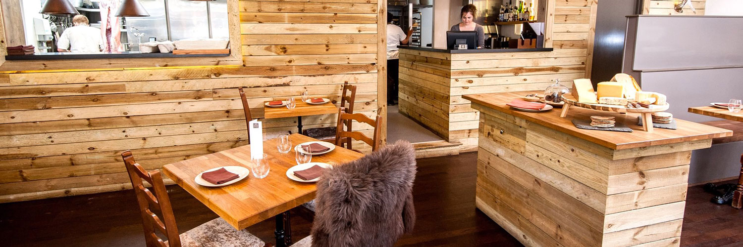 The natural wood interior of Lake Road Kitchen in Ambleside, Cumbria.