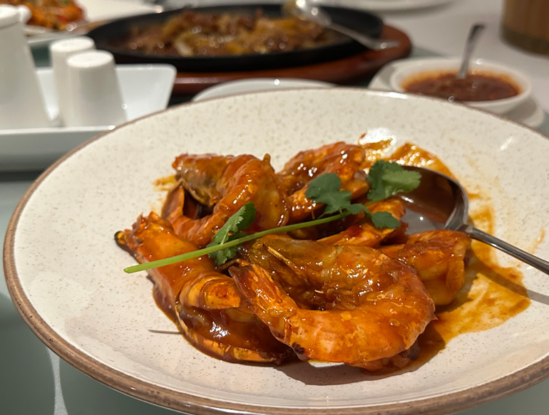 Main dish, King Prawns at Wing's Lincoln Square, Manchester