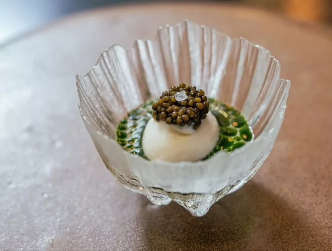 Raw milk ice cream, koji and caviar