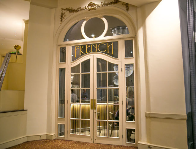 The iconic Art Deco entrance to The French at The Midland Hotel