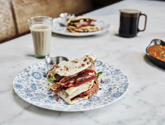 The bacon naan roll at Dishoom.