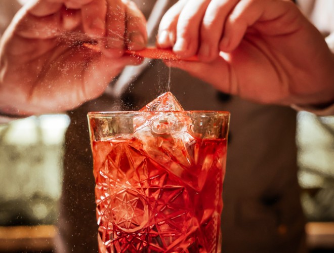 Cocktail being made in the bar at Fumo