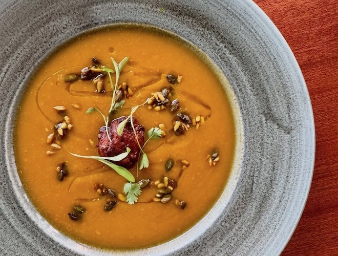 A bowl of soup served at TNQ Restaurant and Bar.