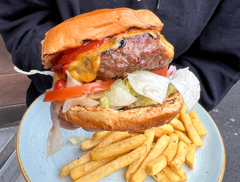Burger and chips at The Pen & Pencil