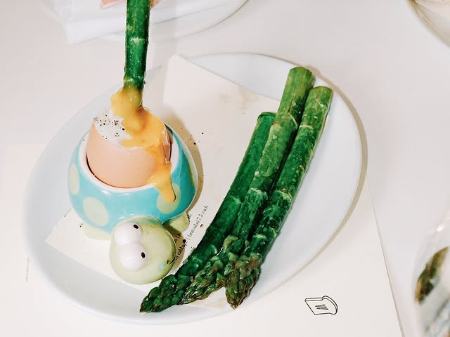Asparagus and dippy egg at Winsome in Manchester.