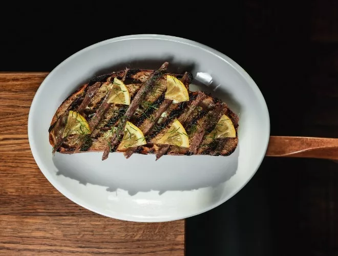 Anchovies on toast at 10 Tib Lane