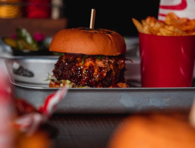 The vegan burger served at Jimmy's Manchester - a rock n roll barbecue restaurant on Cutting Room Square, Ancoats.