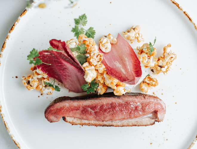 Duck and popcorn dish at The Black Friar