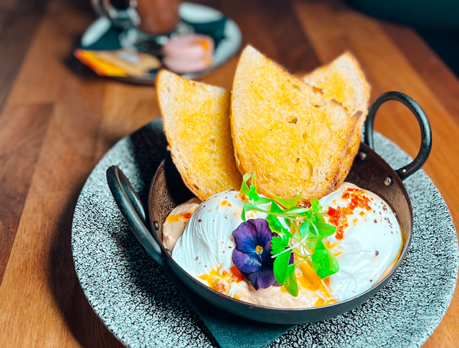 Poached eggs and toast at On The Hush, Manchester