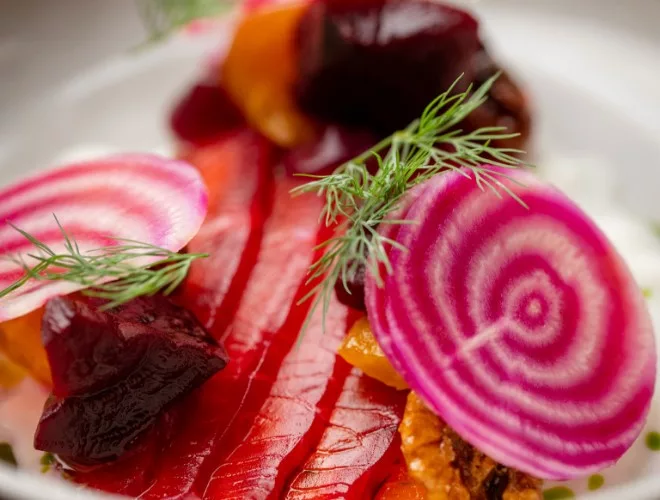 Beetroot and cured trout at Manifest