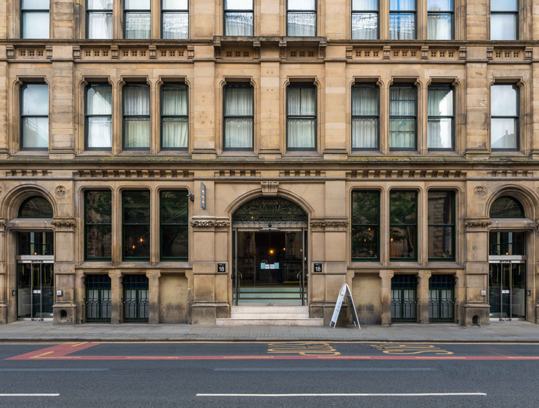 Exterior and main entrance at The Alan hotel, Manchester