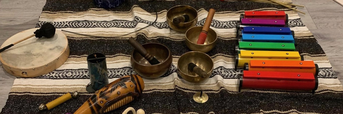 Sound healing instruments at The Resonance Centre, a holistic hub in Clayton, East Manchester