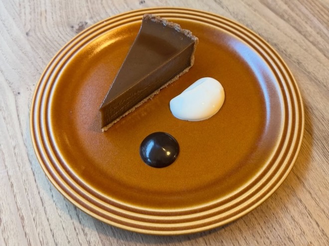 Chocolate malt custard tart with sour cream at Higher Ground.