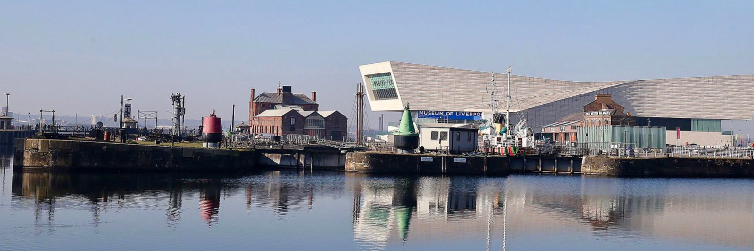 The distinctive architecture of Museum of Liverpool as seen from across the Albert Dock.