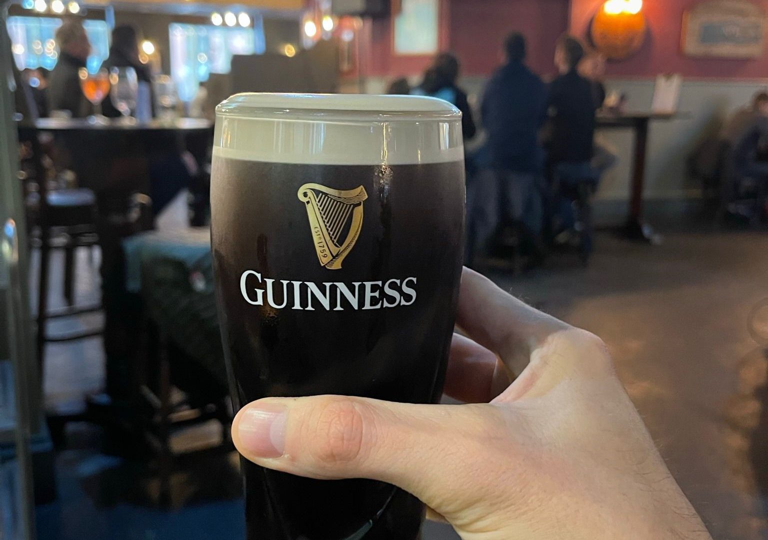 A pint of Guiness at O'Sheas Irish bar in Manchester city centre.