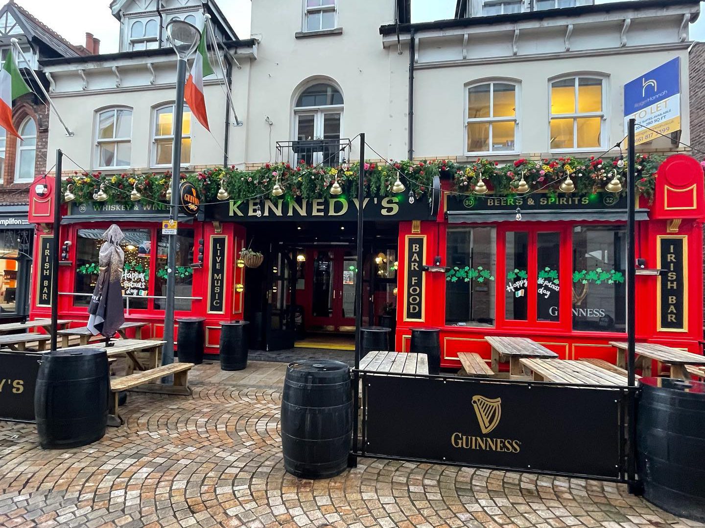 Outside Kennedy's Irish bar in Altrincham