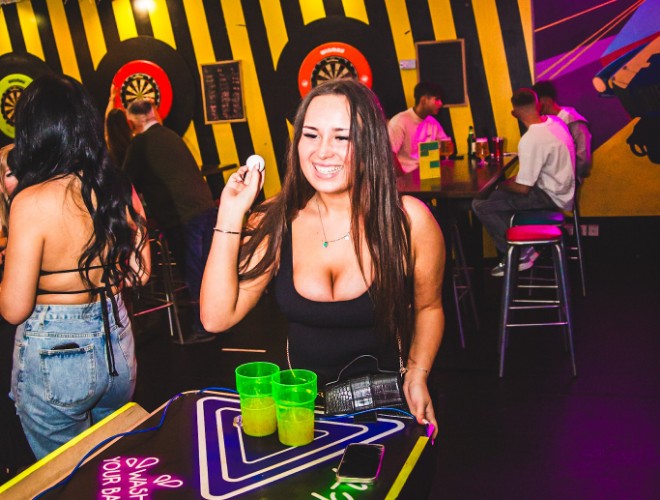 Drink pong at Pong & Puck