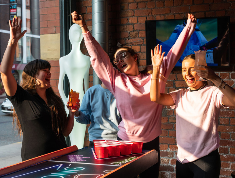 Beer pong at Pong & Puck Great Northern, Manchester