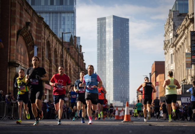 Therme Manchester Marathon 2022. runners on Deansgate