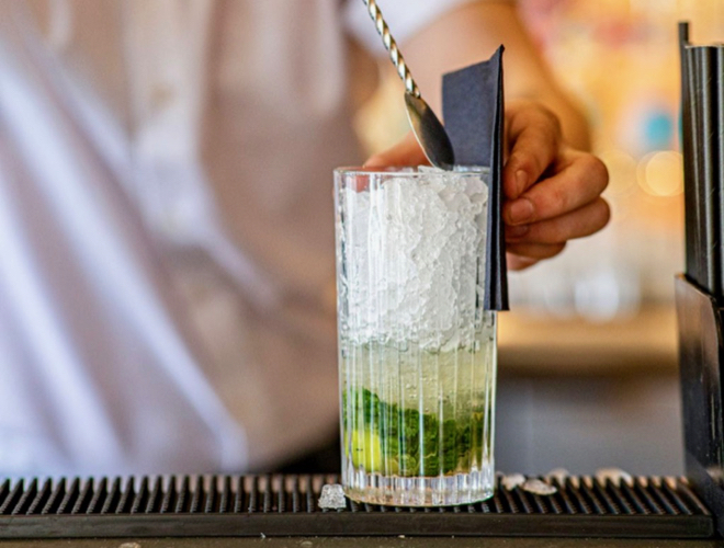 A summer cocktail at Piccolino Hale, an Italian restaurant in the centre of the village.