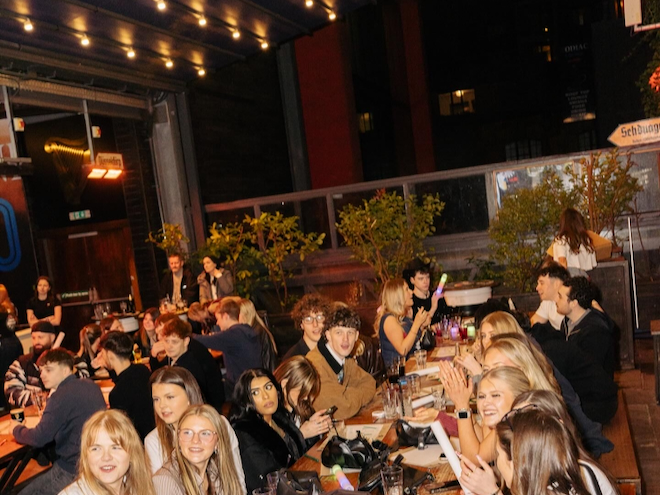 The terrace at Einstein Bier Haus on Concert Square, Liverpool.