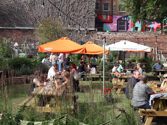 The beer garden at Free State Kitchen in Liverpool.
