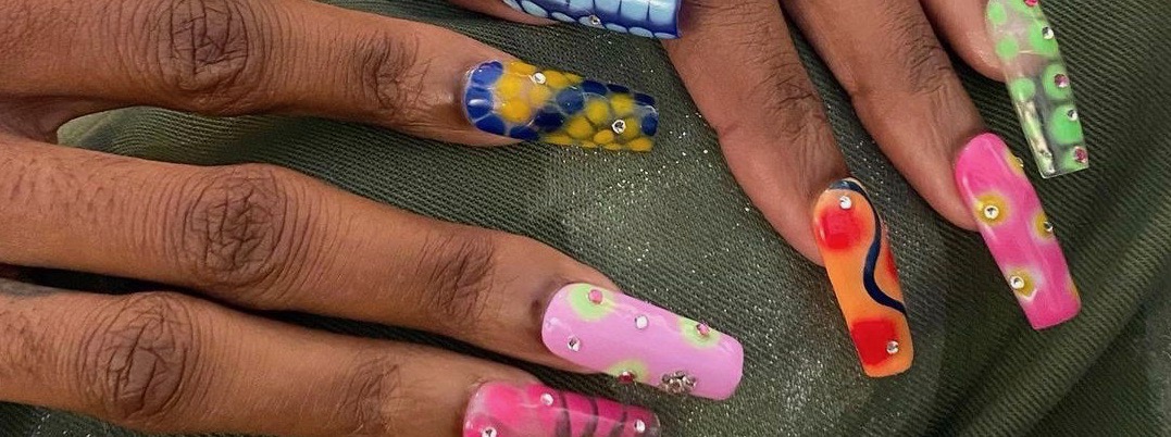 Colourful nail art by Doll Parts nail studio in Manchester