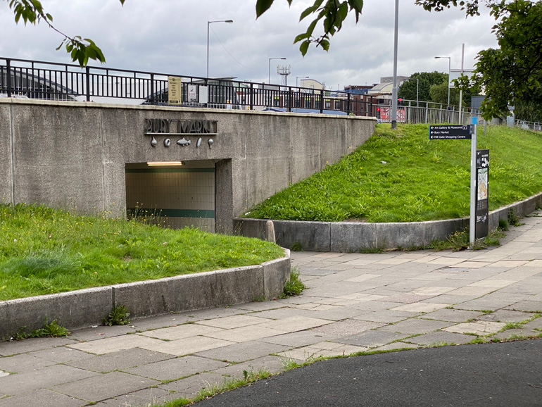 The subway tunnel entrance from the car park