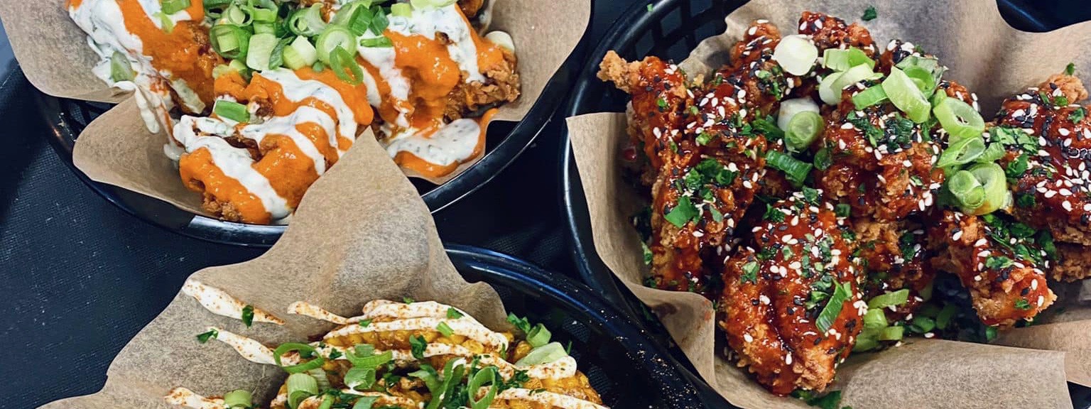 A variety of chicken wings from Radcliffe Market, Greater Manchester.