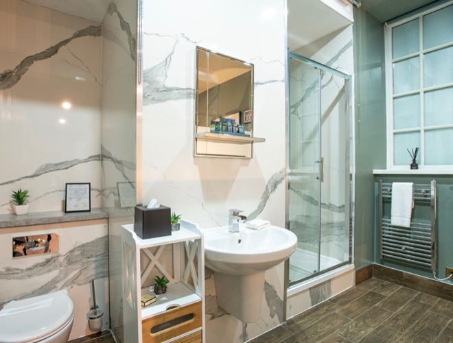 Bathroom at Manchester Hall, a recommended hotel and events venue in Manchester city centre.