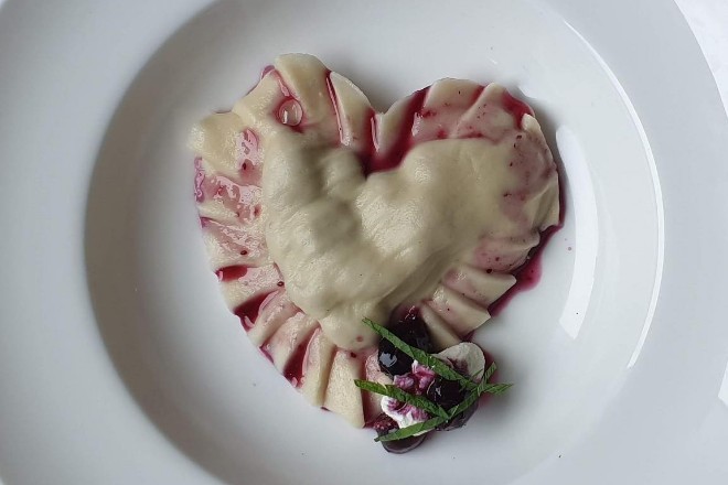 Heart-shaped blueberry pierogi at The Sparrows