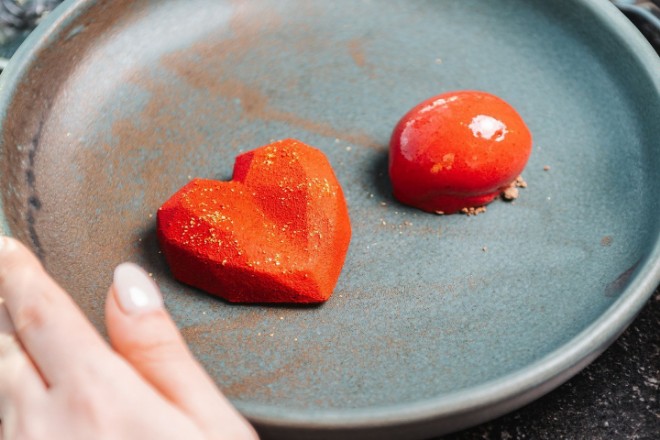 A romantic heart-shaped dessert at 20 Stories