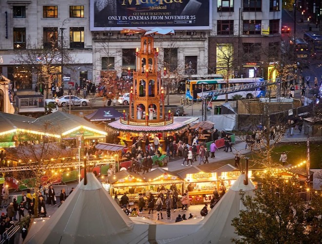 The Manchester Christmas Markets at Piccadilly Gardens.