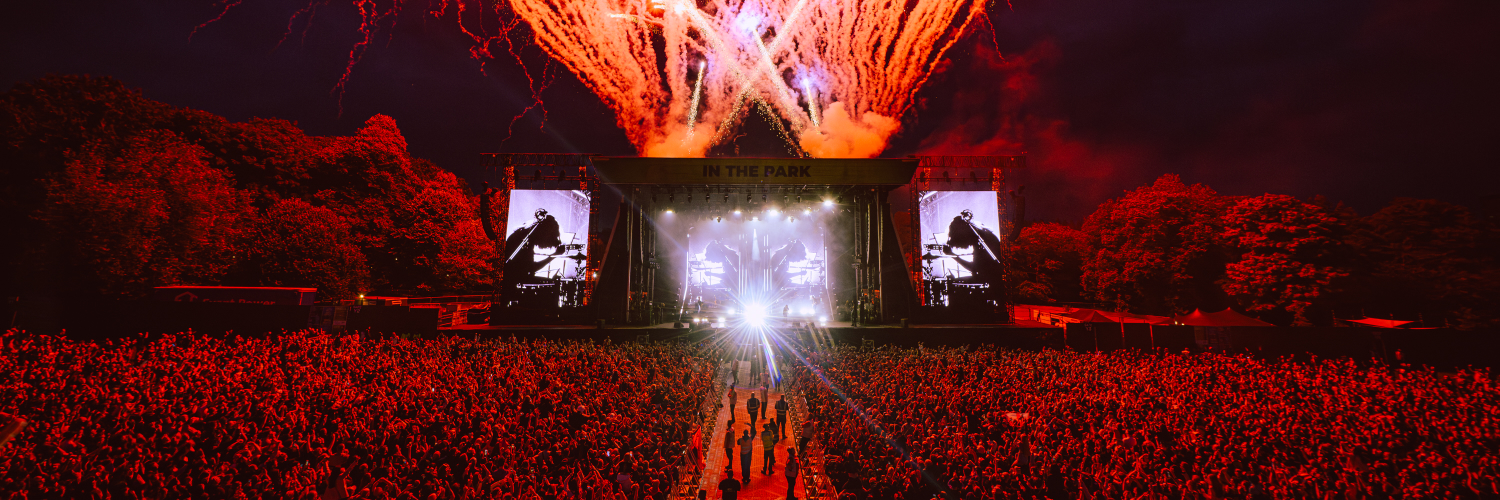 Fireworks over the stage at In The Park in Liverpool