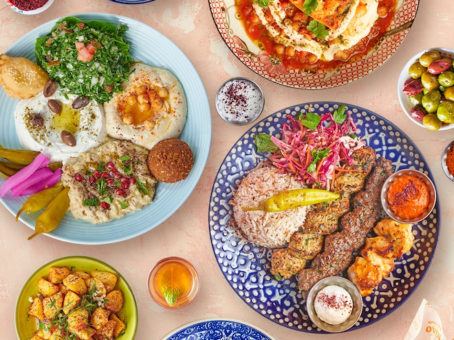 Kebabs, hummus, and other Middle Eastern dishes at Comptoir Libanais.