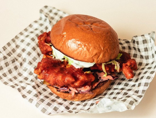 A buffalo chicken burger from Kong's NQ