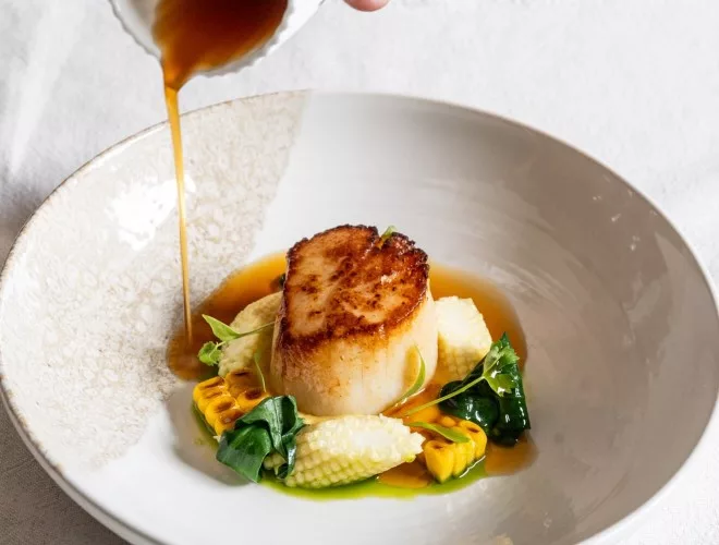 Scallop and sweetcorn at Vetch
