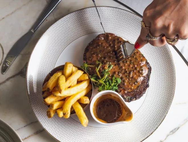 Steak and chips at Tender
