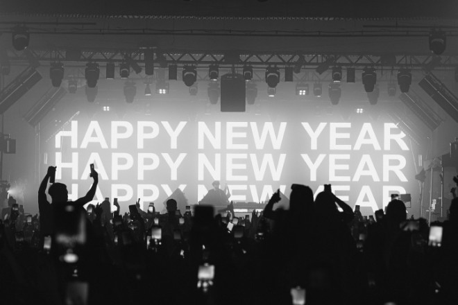 Crowd celebrating New Year at the The Warehouse Project