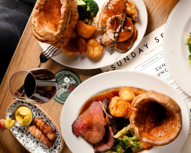 Sunday roast at Albert's Schloss with a side of pigs in blankets and lashings of mustard