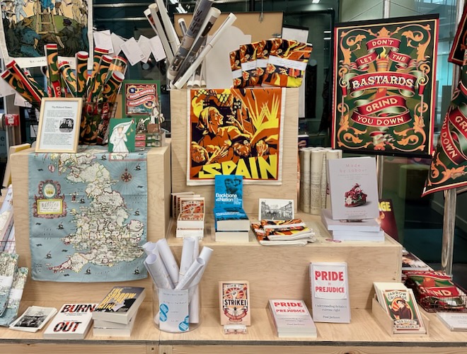 A display of gifts available at the shop at the People's History Museum in Manchester.