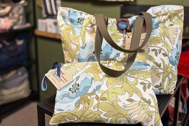 Two hand-made flower-print bags from Black Fox at Emporium M33