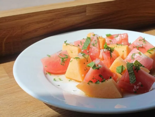Tomato and melon salad at Cantaloupe