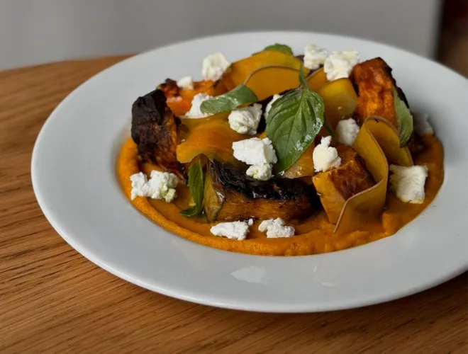 Crown prince squash with Driftwood goats cheese