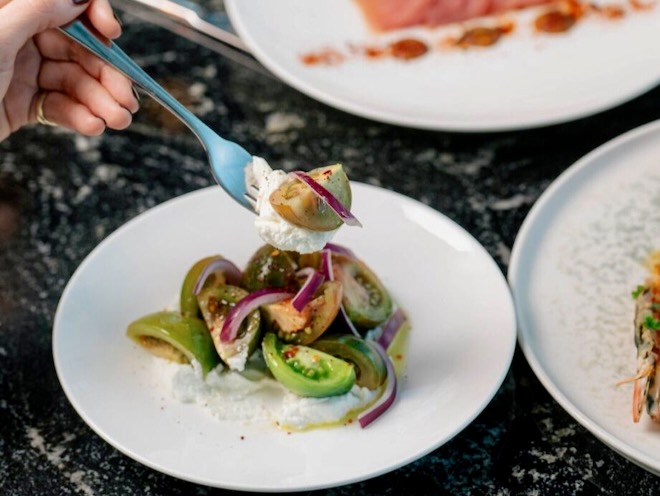 A tomato salad served at 20 Stories in Manchester.