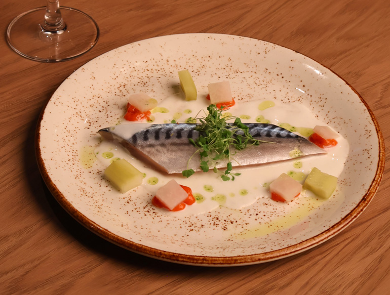 Cured Mackerel Fillet at the Loom & Ladle Bistro, Manchester Marriott Hotel Piccadilly