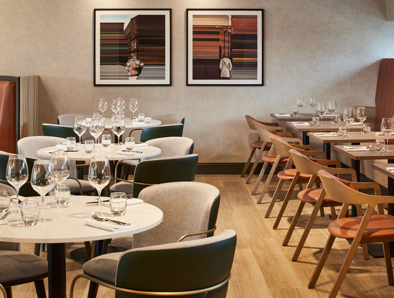 Restaurant interior at the Loom & Ladle Bistro, Manchester Marriott Hotel Piccadilly