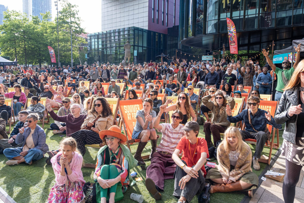 A crowd gathered at First Street in Manchester for Manchester Jazz Festival.