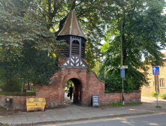 A view of the archway at the bottom of Chorlton Green
